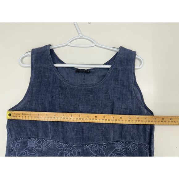 Lungo Larno Womens Dress Size Medium Sleeveless Chambray Linen Floral Detail - Picture 10 of 12
